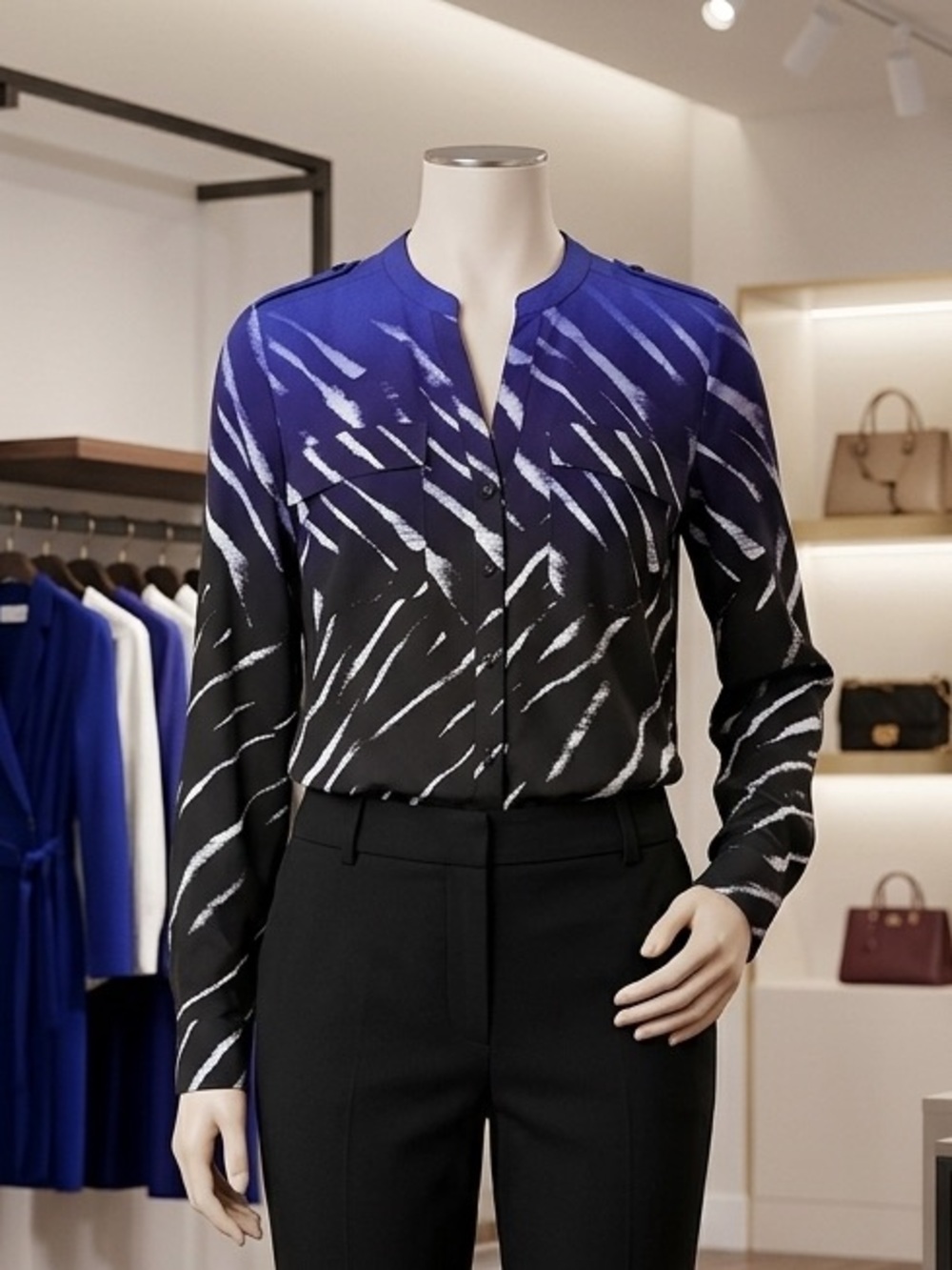 Calvin Klein Black & Blue Abstract Print Blouse